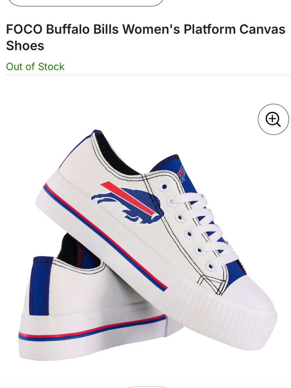 New! Women's Buffalo Bills FOCO Platform Canvas Shoes size 6